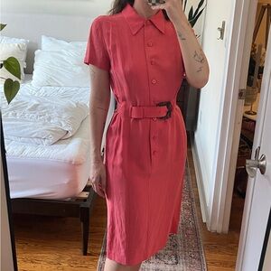 Gorgeous vintage bubble gum pink midi dress with built in belt